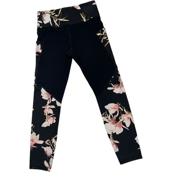 Athleta Magnolia Salutation Stash Pocket Leggings Size Small Floral/Black 305922 - Picture 6 of 13